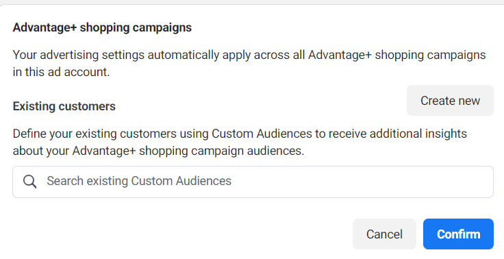 Audience control for advantage+ shopping campaign  -  Facebook advertising