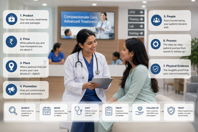 Marketing Mix in Healthcare: 7 Ps Applied to Clinics & Hospitals in India [2026 Guide]