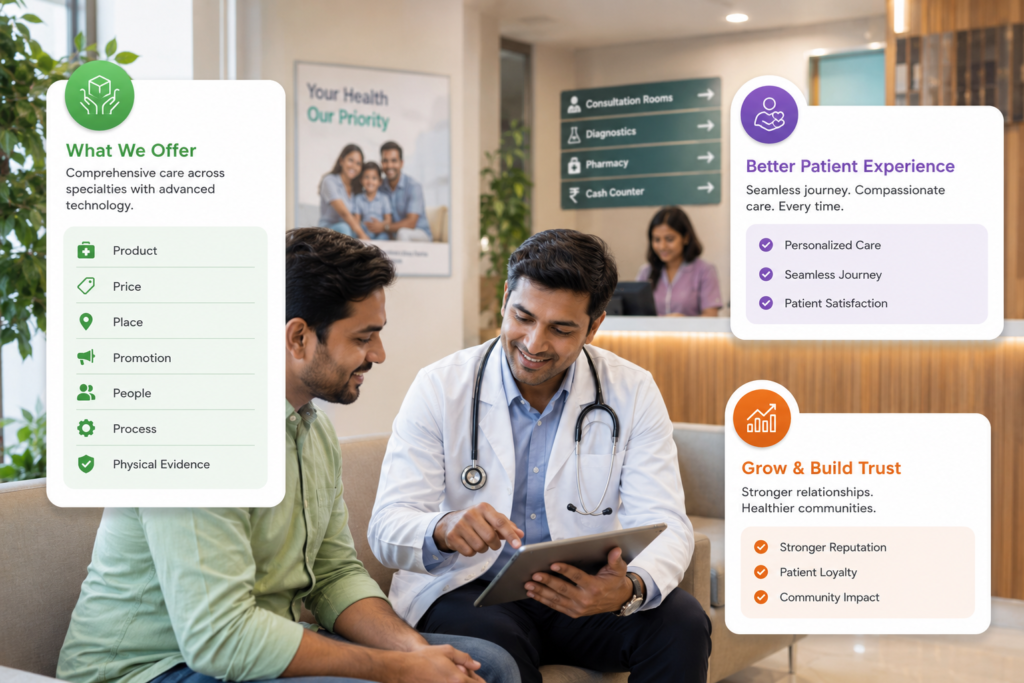 Marketing Mix in Healthcare: 7 Ps Applied to Clinics & Hospitals in India [2026 Guide]